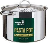Stainless Steel Pasta Pot with Locking Strainer Lid - 5.5 Quart Large Capacity Cooking Pot | Twist & Lock for Easy Drain & No Colander Or Strainer Basket Insert Needed | Dishwasher Safe