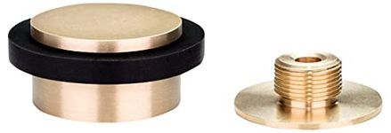 EVI Herrajes, Adhesive Door Stop with Threaded Base, Matte Brass, Black Rubber, Ref I-203/35x19-DUAL-MT