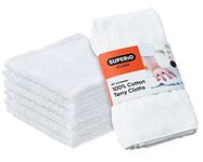 Superio Terry Cloth Rags White Washcloths 100% Cotton 12" Cleaning Cloths, Kitchen Towels, Facial Washcloth, Spa Cloths, Hand Towel, Small Lint Free Rags for Multi-Purposes (6 Pack)