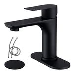 TONNY Matte Black Bathroom Faucet, Single Hole Bathroom Sink Faucet with Pop Up Drain and Water Supply Hose, Single Handle Bathroom faucets for Sink 1 or 3 Hole Deck Mount