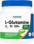 Nutricost L-Glutamine Powder Supplement (Green Apple) 500g - Gut Support, 5 Grams per Serving, Sweetened with Stevia - Gluten Free, Non GMO