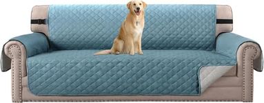 H.VERSAILTEX Reversible Quilted Sofa Cover Water Resistant Sofa Slipcover Washable Couch Cover with Non Slip Elastic Strap Furniture Protector for Kids, Dogs, Pets(Oversized Sofa, Dark Teal/Beige)