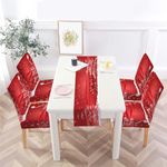 MCALK Christmas Chair Covers Set of 4 and Table Runner,Red Christmas Chair Slipcovers for Kitchen,Washable Removable Chair Protector Snowflakes Chair Covers for Dining Room