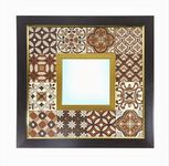 Creative Touch Hand-Painted Moroccan Tile Miror with Golden Touch Glass Frame| Home Decor Mirror for Living Room,Wall Decor,Bedroom 14x14 Inch (Square) (Brown) (CT-102)