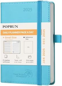 POPRUN Agenda de poche 2025 Journalier 16 x 10,5 cm - Couverture Souple en PU Cuir, 1 Page par Jour A6 petite Agenda, D'Jan 2025 à Déc 2025, Signet à 2 rubans, Papier 70 g/m², Blvert-BG
