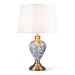 Lighting Supermarket Hepburn Large Ceramic Table Lamp with Ivory Pleated Shade - Modern White, Blue, Antique Brass