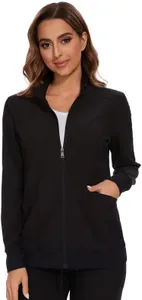 COZYFIT Scrub Jackets for Woman, Zip Front Nurse Jacket, 4-Way Stretch Fabric - Black, M