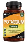Potassium Supplements 1400mg High Strength - 360 Vegan Potassium Tablets Mineral Electrolytes Supplement Contributes to Normal Muscle Function, Nervous System - Gluten-Free, Non-GMO, Made in UK