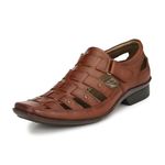 HITZ Men's Tan Leather Shoe-Style Sandals - 5 UK