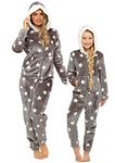 Slumber Hut® Grey Star Girls and Womens Fleece Onesie Luxury Hooded Novelty Kids & Adults All in One Pyjamas - 13 Years