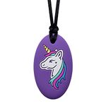 Munchables Tribal Unicorn Sensory Chew Necklace for Kids - Chewy Fidget Stim Toy Jewelry for Girls and Boys (Purple), 1 Count (Pack of 1), Silicone Nylon