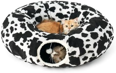 COZY KISS Cat Tunnel Bed for Indoor Cats, Foldable Cute Cat Donut Tunnel with Washable Cushion, Kitten Toys for Indoor Cats Puppy/Rabbit, Black&White
