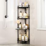 SWTYMIKI Shower Caddy Corner - 4 Tier Bathroom Corner Shelf Standing Shower Organizer, Rustproof Shower Corner Shelf with Soap Holder, Shower Rack for Inside Bathroom, Bathtub, Shower Pan, Black