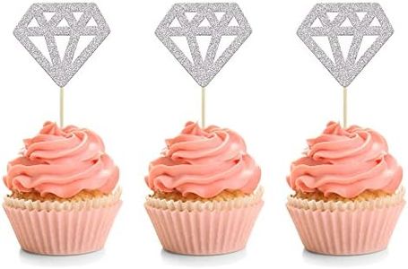 24Pcs Diamond Ring Cupcake Toppers Silver Glitter Diamond Wedding Ring Cupcake Picks for Marriage Engagement Anniversary Valentines Party Cake Decorations Supplies