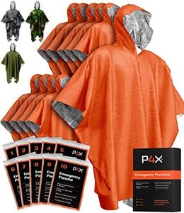 PREPARED4X Emergency Poncho with Mylar Blanket Liner – Heavy Duty, Waterproof, Wind-Resistant Green Rain Poncho for Outdoors, Camping, and Car Emergency Kits - Thermal Poncho - 10 Pack (Orange)