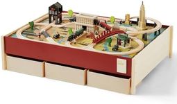 Tiny Land Large Wooden Train Table (48”x35”), 100PCS Train Set, 3 Storage Bins, Activity Playset for Kids Ages 3+