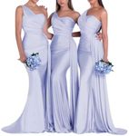 One Shoulder Wedding Bridesmaid Dresses Satin Mermaid Prom Dresses Long Bodycon Formal Evening Gowns, Lavender, 16