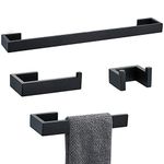 TNOMS 4-Piece Towel Bar Set Black Bathroom Hardware Accessory Set Include Towel Bar Robe Hook Toilet Paper Holder Towel Ring, Stainless Steel