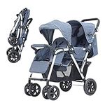 ESSBAG Double Stroller, Tandem Pushchair Foldable Lightweight, Double Convertible Pram Adjustable Height, Sun Hood for Twins or Siblings