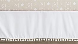 Sweet Jojo Designs White Boy or Girl Baby Nursery Crib Bed Skirt Dust Ruffle - Gender Neutral Solid Color Bohemian Southwest Tribal Pom Pom for Llama Collection