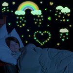 Yomaido Rainbow Wall Stickers for Bedrooms for Girls 2 Pcs, Glow in The Dark Stars Ceiling Decals Stickers for Kids Bedroom LivingRoom Decoration (Rainbow)