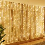 HXWEIYE 300LED Fairy Curtain Lights, 9.8x9.8Ft Warm White 8 Modes USB Plug-in Fairy String Lights with Remote for Bedroom, Indoor, Outdoor, Weddings, Party, Decorations