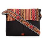 The House of tara Handloom Fabric Messenger Bags for Women | Cotton Canvas Laptop Sling Bag Upto 15.6 Inches | Stylish Crossbody Sling Bag Comes with Flap Closure & Waterproof Inner Lining (Black 2)