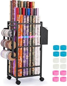 Aquzee Wrapping Paper Storage, Rolling Gift Wrap Storage Stand