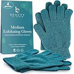 Exfoliating Bath Gloves for Shower - (2 Pairs, 4 Gloves) Medium Exfoliation, Body Scrub Shower Scrubber, Shower Exfoliating Gloves for Women & Men, Loofah Shower Glove