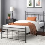 Zinus Nicholas Single Bed Frame - Bed 90x190 cm - 30 cm Height - Metal Platform Bed Frame with Headboard and Footboard - Black