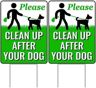 Signs Authority 2 X Clean Up After Your Dog Signs 12"x9" with Metal H-Stake | No Poop Signs for Lawn No Pooping Dog Signs For Yard | Pick Up After Your Dog Sign with Stake | Clean After Your Dog Sign