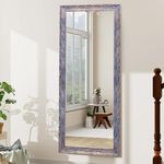 kaevion Rectangular Shape 5.25 Feet Full-Length PVC Wooden Frame Wall Hanging Mirror with 5 MM Glass| Floor Wall Leaning Mirror| Home Dcor Mounted Mirror for Bedroom Living-Room - Antique Blue