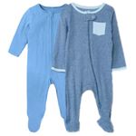 TuddyBuddy 100% Cotton Multi Color Romper Sleepsuit/Romper/Jumpsuit for Baby Boy & Baby Girl (0-1 Months-Newborn, Light Blue Rib & Blue Rib With Pockets)