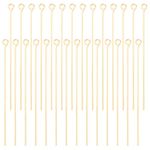 Beebeecraft 100Pcs/Box Open Eye Pins 18K Gold Plated Earring Head Pins 50mm Jewelry Making Findings for Charm Beads DIY Jewellery Making, Hole: 1.5mm