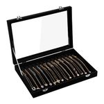 Frebeauty 15 Hooks Necklace Tray Velvet Neckalce Organizer with Clear Lid Lockable Necklace Holder Box Jewelry Organizer for Pendants Chains Necklace Jeweley Tray for Women Girls(Black)