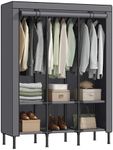 SONGMICS Wardrobe Closet, 51.2 Inch Large Capacity Portable Closet, Clothing Rack, 25 mm Dia,Thick Steel Tubes, Clothes Organizer with Fabric Cover, 3 Hanging Rails, 6 Shelves, Dove Gray URDR093G01