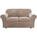 Sofa Cover Stretch Loveseat Sofa Slipcover 2 Seater with 2 Separate Cushion Covers Velvet Couch Cover 3 Piece Luxurious (Sand)