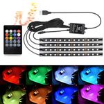 Melofo Car LED Strip Light 4 in 1 Waterproof RGB Car Interior Lighting with 72 LEDs 8 Colors, Sound Sensor and Remote Control USB Port Car Charger Atmosphere Light Bar, Valentines Gifts for Men Women