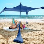 SUN NINJA Pop Up Beach Tent Sun Shelter UPF50+ with Sand Shovel, Ground Pegs and Stability Poles, Outdoor Shade for Camping Trips, Fishing, Backyard Fun or Picnics (7x7.5 FT 4 Pole, Navy)