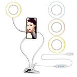 UBeesize Selfie Ring Light with Cell Phone Holder Stand for Live Stream/Makeup, Clip on, Flexible Arms (White)