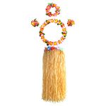 KEYIDO® Hawaiian Garlands Hula Grass Skirt Set for Adults, Includes Hawaiian Flower Necklace Bracelets Headband and 80 cm Grass Skirt, Tropical Luau Beach Hawaiian Fancy Dress Party Pack