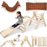 Yrthe Voitom Indoor Climbing Frame for Toddler Climbing Frame, Pikler Triangle Set with Slide, Arch and Cushion, Wooden Baby Climbing Frames