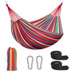 Signstek Cotton Hammock with Tree-friendly Straps, Durable Portable Hammock with Travel Bag, Large Canvas Hammock for Patio Balcony Garden Backyard Lounging Outdoor and Indoor(Red)