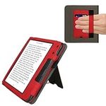 kwmobile Cover Compatible with Kobo Libra Colour Cover - Faux Leather/Suede Case with Stand - Red/Dark Grey