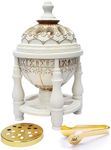 AM Charcoal Incense Burner - Bakhoor Burner, Oud Frankincense Resin Burner - for Office & Home Decor - Lavish 4 Pillar White