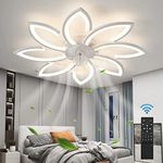 ZHMDJDSH Ceiling Fan with Light Remote Control, 35" 6 Speeds 3 Colors Geometric Bladeless Ceiling Fan with Lights, White Low Profile Flush Mount Ceiling Fan for Kitchen Bedroom Living Room