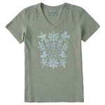 Life is Good Women's Crusher T, Short Sleeve Cotton Graphic Tee Shirt, Folk Art Garden Tie Dye, Moss Green, Large