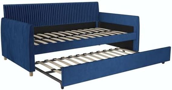 Mr. Kate Daphne Upholstered Daybed with Roll Out Trundle, No Box Spring Needed, Twin/Twin, Blue Velvet