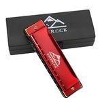 EastRock Blues Harmonica 10 Hole C Key with Case, Mouth Organ Harp, Diatonic Harmonica for Beginner, Adult, Kids, Professional, Students, Friends, Gifts (Red)