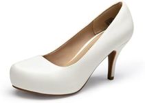 DREAM PAIRS Tiffany Women's New Classic Elegant Versatile Low Stiletto Heel Dress Platform Pumps Shoes,Size 5.5,White/Pu,TIFFANNY